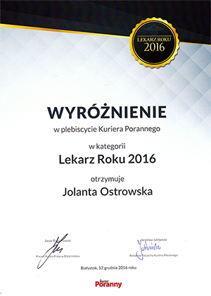 GABINET CHORÓB ODZWIERZĘCYCH I ZAKAŹNYCH DR N. MED. JOLANTA OSTROWSKA SPEC. CHORÓB ZAKAŹNYCH I WEWNĘTRZNYCH BIAŁYSTOK0